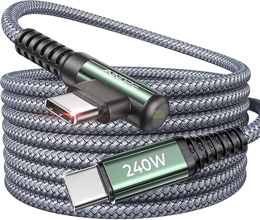 AINOPE 240W USB C to USB C Cable Fast Charging 6FT,Right Angle Fast Type C Charging Cable Fits iPhone 16 Pro Max Plus,iPhone 15,MacBook Air/Pro,iPad Pro,Samsung,Pixel,All Devices, Grey, 3Pack by AINOPE10yearsforphoneaccessories