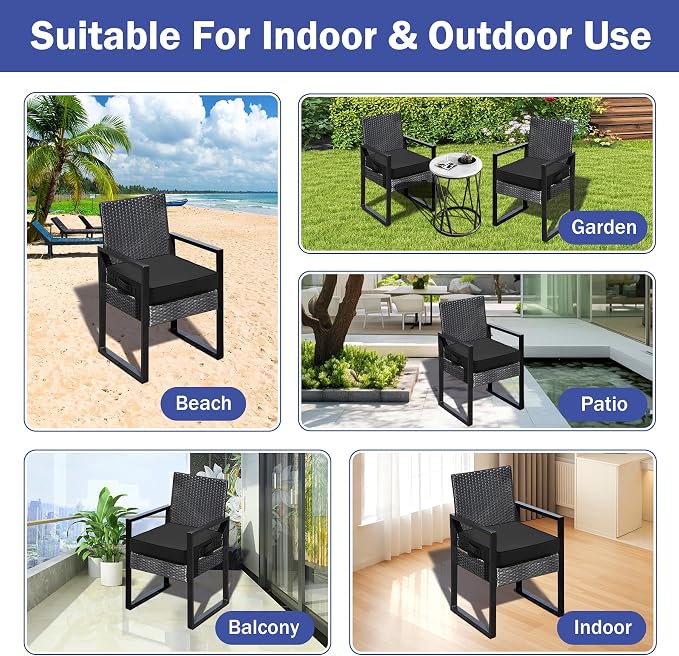 IASEAHK Patio Chair Cushions, 19" x 19" x 3" Outdoor Chair Cushions Set of 4, Waterproof Outdoor Cushions for Patio Furniture, Outdoors Seat Cushions with Handle and Ties, Black - Image 7