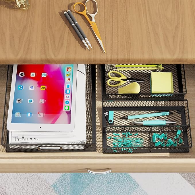 Desk Drawer Organizer Set, 3 Pcs Metal Mesh Office Drawer Organizers, Paper Organizer Letter Tray for Desk, Junk Drawer Organizer for Office, Kitchen, Makeup, Vanity - Image 6