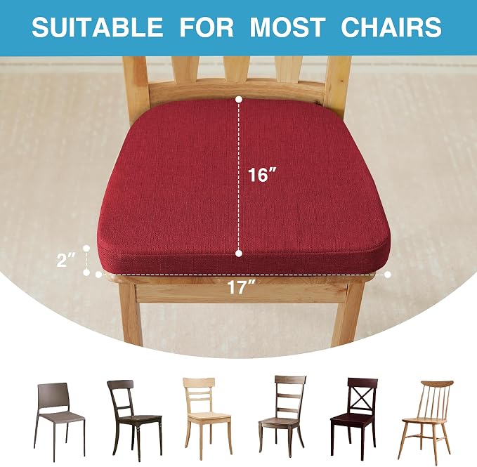 IASEAHK Chair Cushions for Dining Chairs Set of 6, Non Slip Kitchen Chair Pads, 17" x 16" x 2", Indoor Dining Chair Cushions with Ties, D-Shaped Seat Cushions for Kitchen Chairs, Red - Image 4
