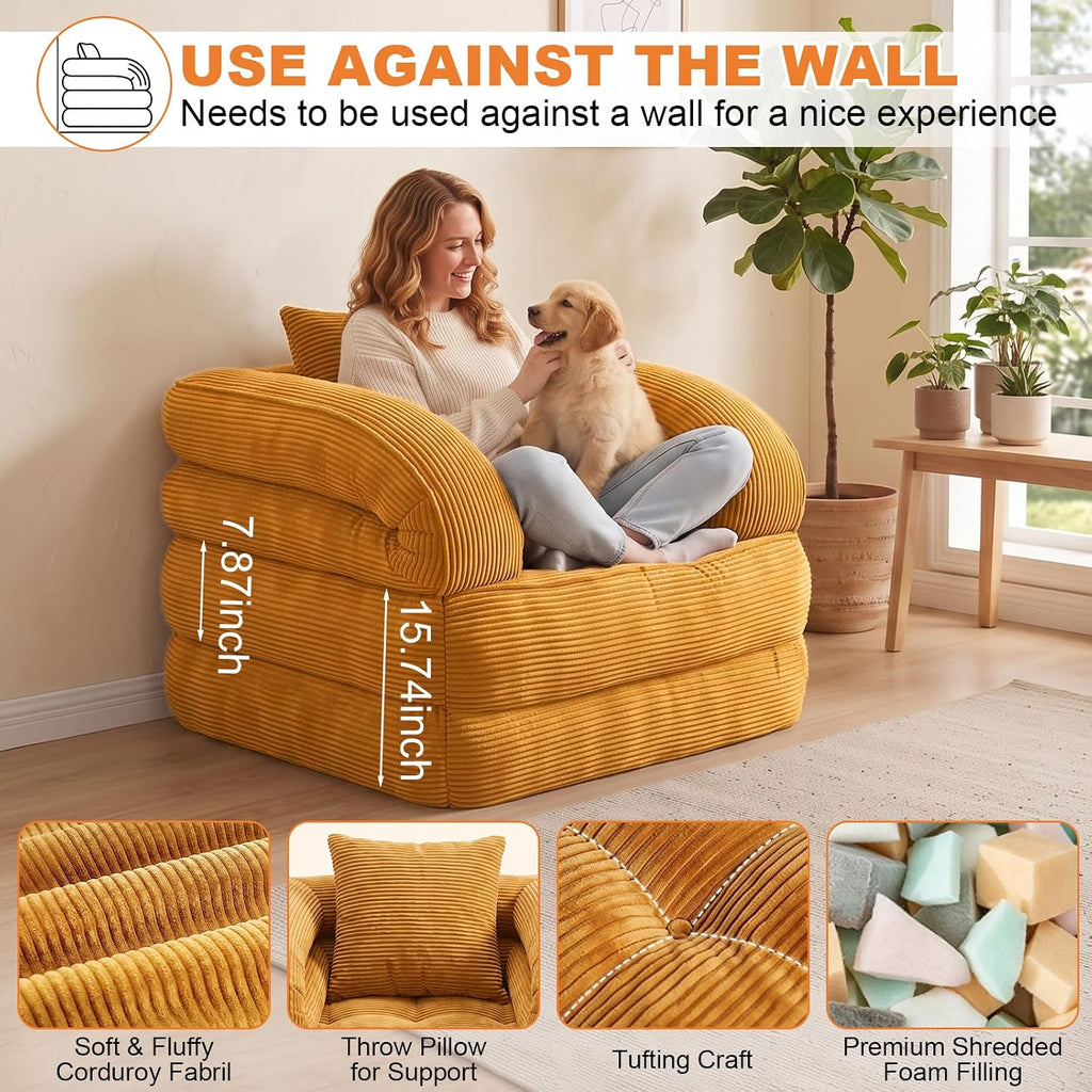 Folding Sofa Bed, Convertible Sleeper Chair, Corduroy Boneless Couch - Image 3