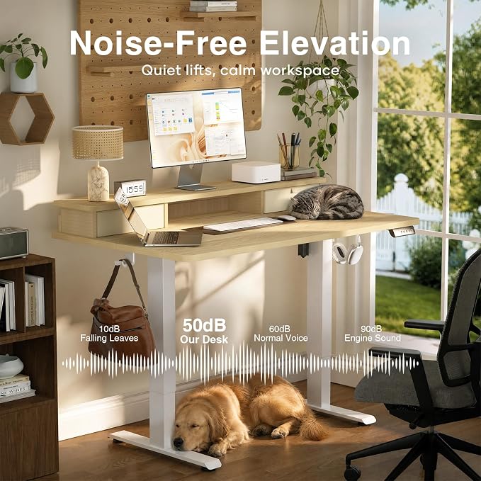 Veken 47x28 in Electric Standing Desk with Drawers, Adjustable Table, Wood | Stand up Computer Desk for Home Office, Work & Study, with Storage, 3 Memory Presets, Cable Organizer, Hook, and Quiet Lift. - Image 7