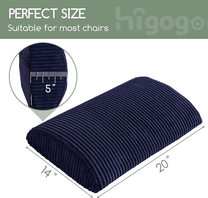 HIGOGOGO Lumbar Support Pillow for Recliner Chair/Accent Chair/Couch, Large Memory Foam Back Support Cushion for Elderly, Recliner Cushions for Back Rest, Pain Relief, Reading, Washable Cover, Navy - Image 2