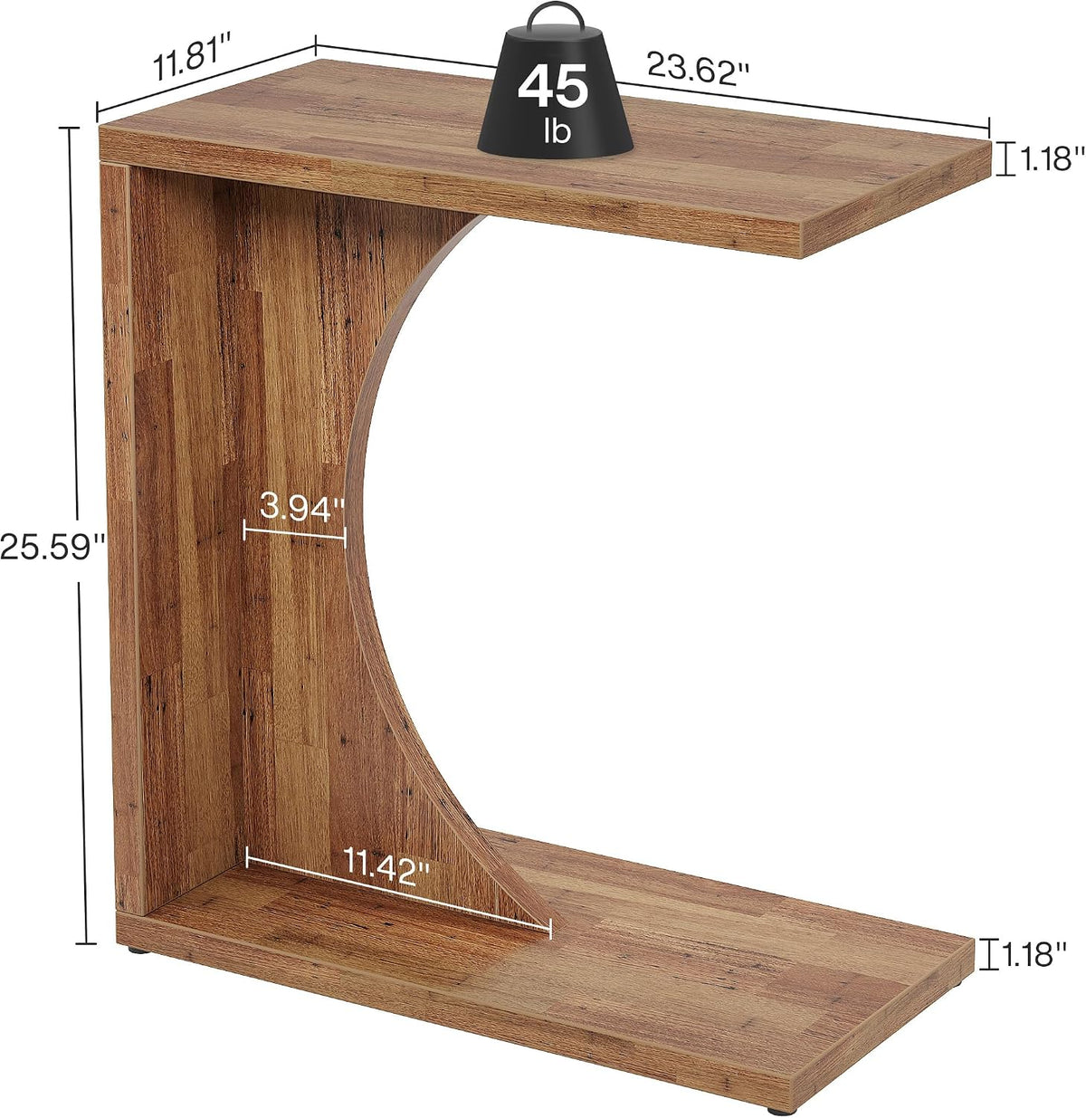 Tribesigns C-Shaped End Table for Couch, Sofa Side Table, C Table for Small Space, Living Room, Bedroom (1, Walnut Brown) - Image 2