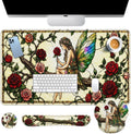 Keyboard Mouse Pad Set, 4 in 1 Desk Mat Set, Rose Fairy by Britimes