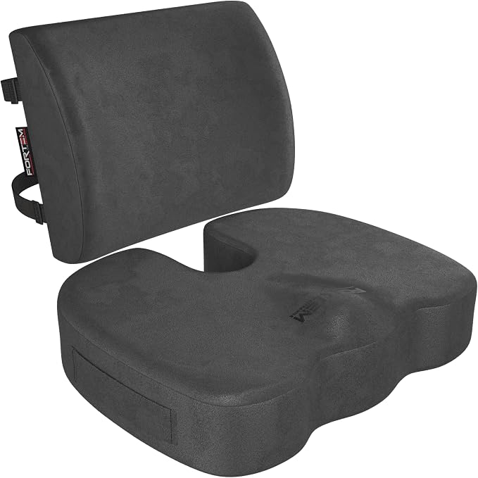 FORTEM Seat Cushion & Lumbar Support for Office Chair, Wheelchair, Car | Memory Foam | Ergonomic Design | Washable Cover | Non Slip | Dark Grey by FORTEM