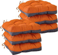 IASEAHK Chair Cushions for Dining Chairs, Seat Cushions for Kitchen Chairs, Indoor Seat Cushions with Ties, Tufted Foam Chair Pads, Non Slip Chair Cushions Set of 6, 15.5" x 15.5" x 4", Orange by IASEAHK