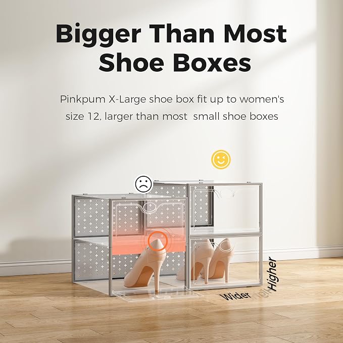 Pinkpum 12 Pack X-Large Shoe Storage Boxes, Shoe Organizer Clear Stackable | Fit US Size 11, 6.2” Height, Shoe Dispaly Case Holder Bins Sneaker Storage for Sneakerheads, For Home and Family, Grey - Image 5