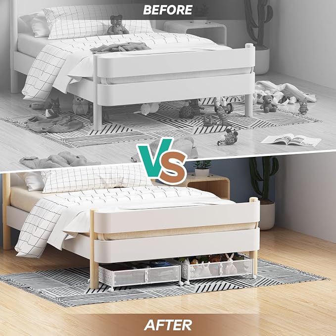 PHINOX Under Bed Storage Container with Wheels,Patterned,Metal,2 Pack,White | Tool-free assembly, glide smoothly, easy reach, foldable, maxmazie low-profile beds, dorm, keep seasonal clothes, shoes fresh - Image 7