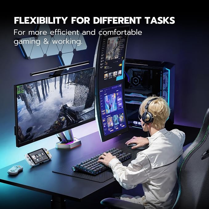 ARES WING RGB Dual Monitor Arm Desk Mount for 17-38 inch Monitors, Grey | Heavy Duty Dual Monitor Stand Holds 35.2 lbs, Adjustable Ultrawide Monitor Arm with Clamp & Grommet Base, 75/100 VESA - Image 8