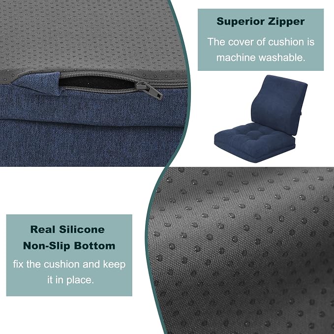 baibu Memory Foam Small Recliner Cushions with Lumbar Support Pillow Set, 18x16x4 Inch Dual-Layer Design Non-Slip Recliner Seat Cushion & Back Support Pillow for Reduce Hip & Lumbar Pain, Navy Blue - Image 5