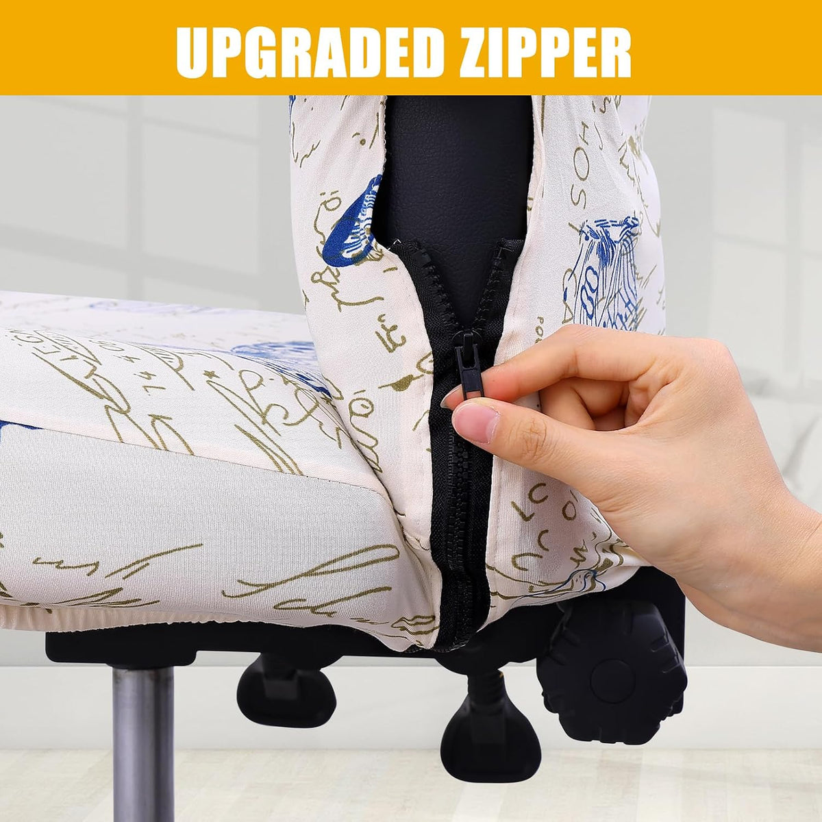 Smiry Stretch Printed Office Computer Desk Chair Covers, White - Image 3