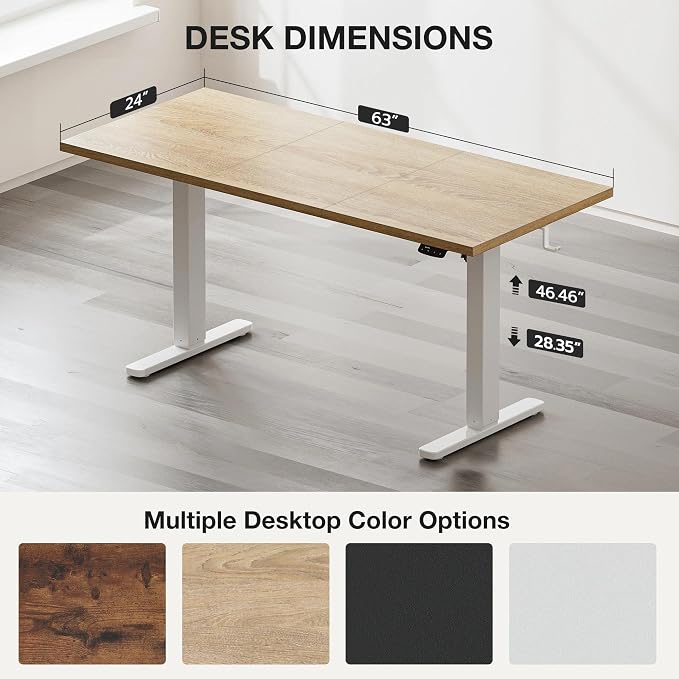 Electric Standing Desk with Cable Management,63 x 24 inch Height Adjustable Desk with Memory Presets, Sit Stand Table for Work from Home, Ergonomic Computer Desk,Oak - Image 3