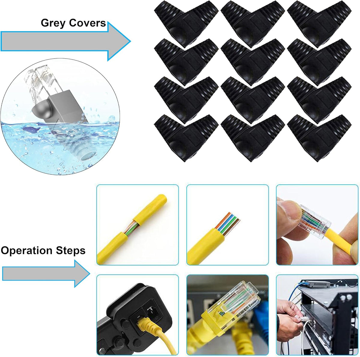 LEATBUY Crimper Cat5/Cat5e/Cat6 Crimping Tool RJ45 Crimp Tool Set for RJ11/RJ12 Internet Wire Crimp Tools Set Kits with Net Connectors, 30PCS Covers Network Wire Stripper Kit (BLACK) - Image 5