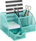 BLU MONACO Aqua Desk Organizer | Metal Turquoise Stationery Holder With Drawer and Compartments | Desktop Storage for School, Bedroom, Locker and Home | 5.5”D x 8.6”W x 5”H Accessory Caddy by Blu_Monaco