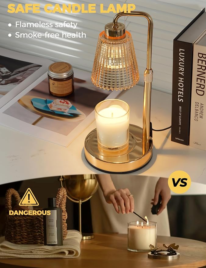 Gold Candle Warmer Lamp with 24h Cycle Timer, Dimmable Wax Melt Warmer | Gold Desk Lamp with 2 Bulbs, Candle Holders Gold Decor for Living Room Office Apartment Dorm Birthday Gifts for Women Mom Her - Image 2