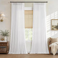 Hokibero White Pinch Pleated Linen Curtains 120 Inch Long for Living Room | Light Filtering Semi Sheer Curtain,Back Tab Hooks Rings,Modern Farmhouse Textured Privacy Drapes for Bedroom Window,2 Panels by Hokibero