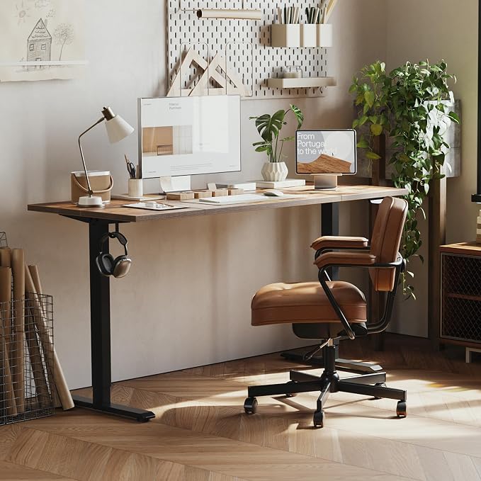 Agilestic Electric Height Adjustable Standing Desk, 63 Inch, Rustic Brown | Smooth Height Adjustment, Memory Presets, Hooks, Stable Steel Frame,154 lbs Capacity, Easy Assembly, Splice Board - Image 3
