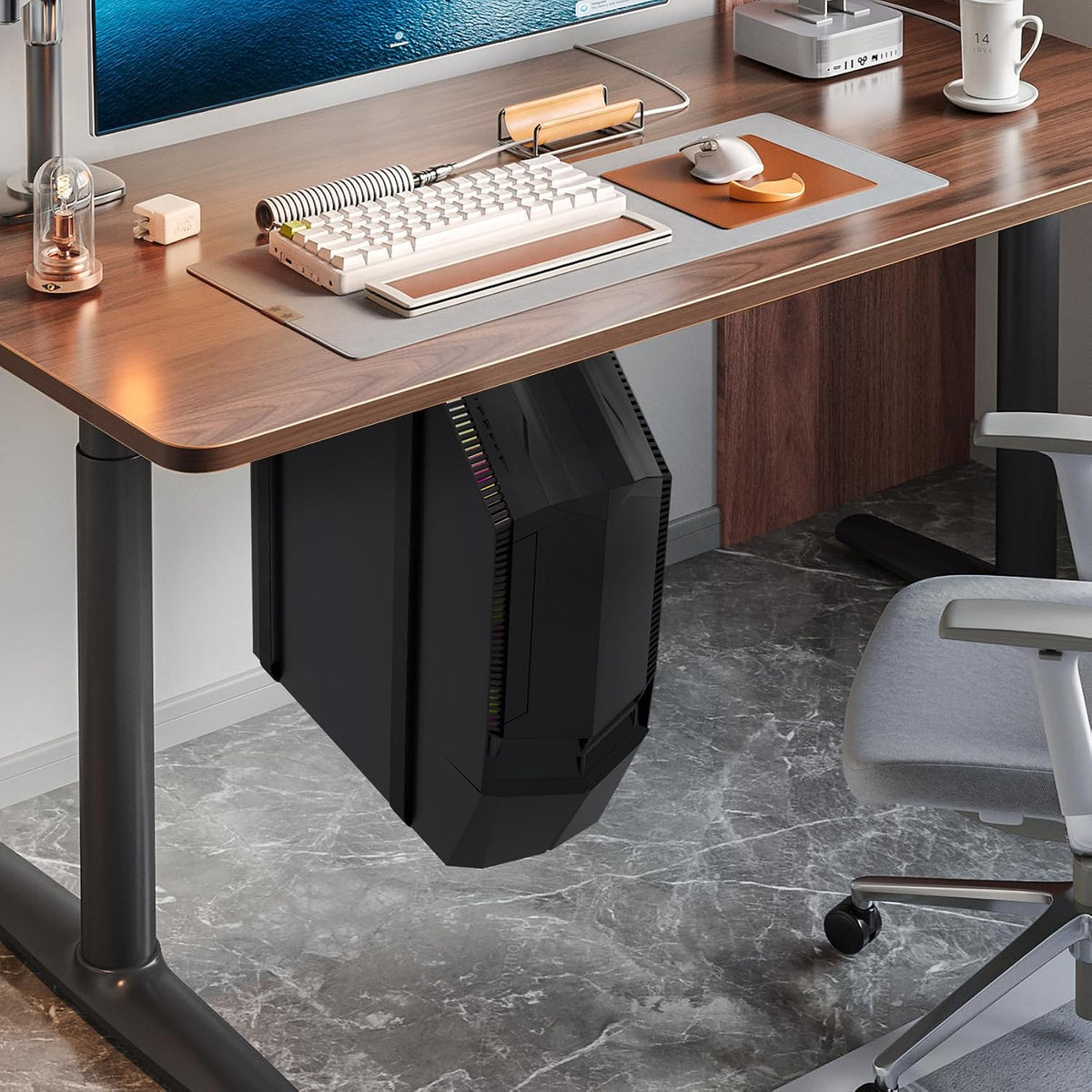 Suptek Uiversal PC Wall Mount,Computer Case CPU Holder Under-Desk PC Holder Adjustable Straps and Steel Bracket,ZJJ004 - Image 4