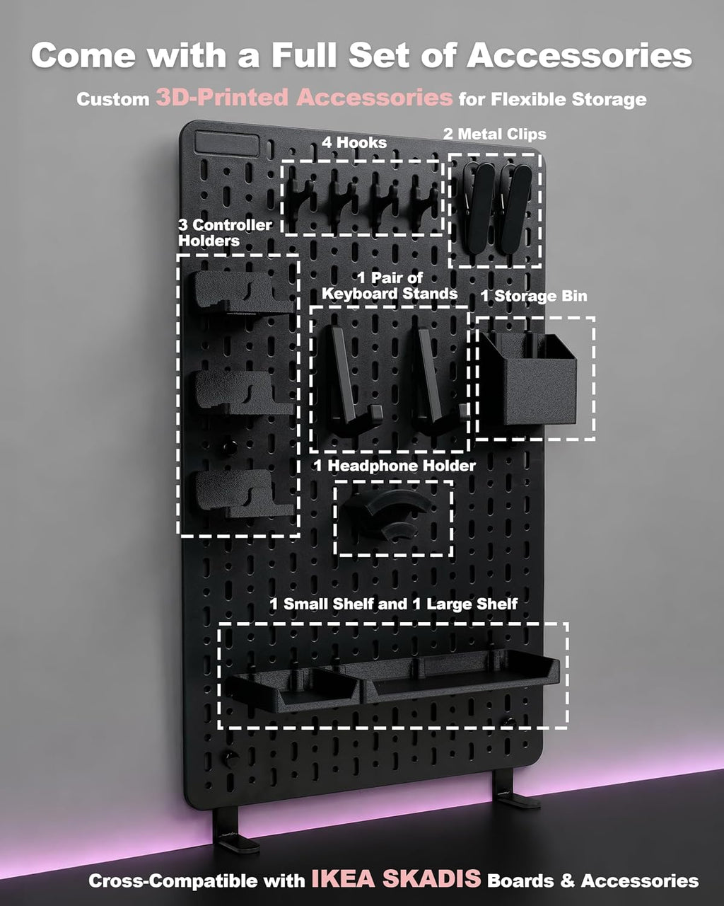 Clamp-On Desk Pegboard Organizer, 14 Accessories, Black - Image 5