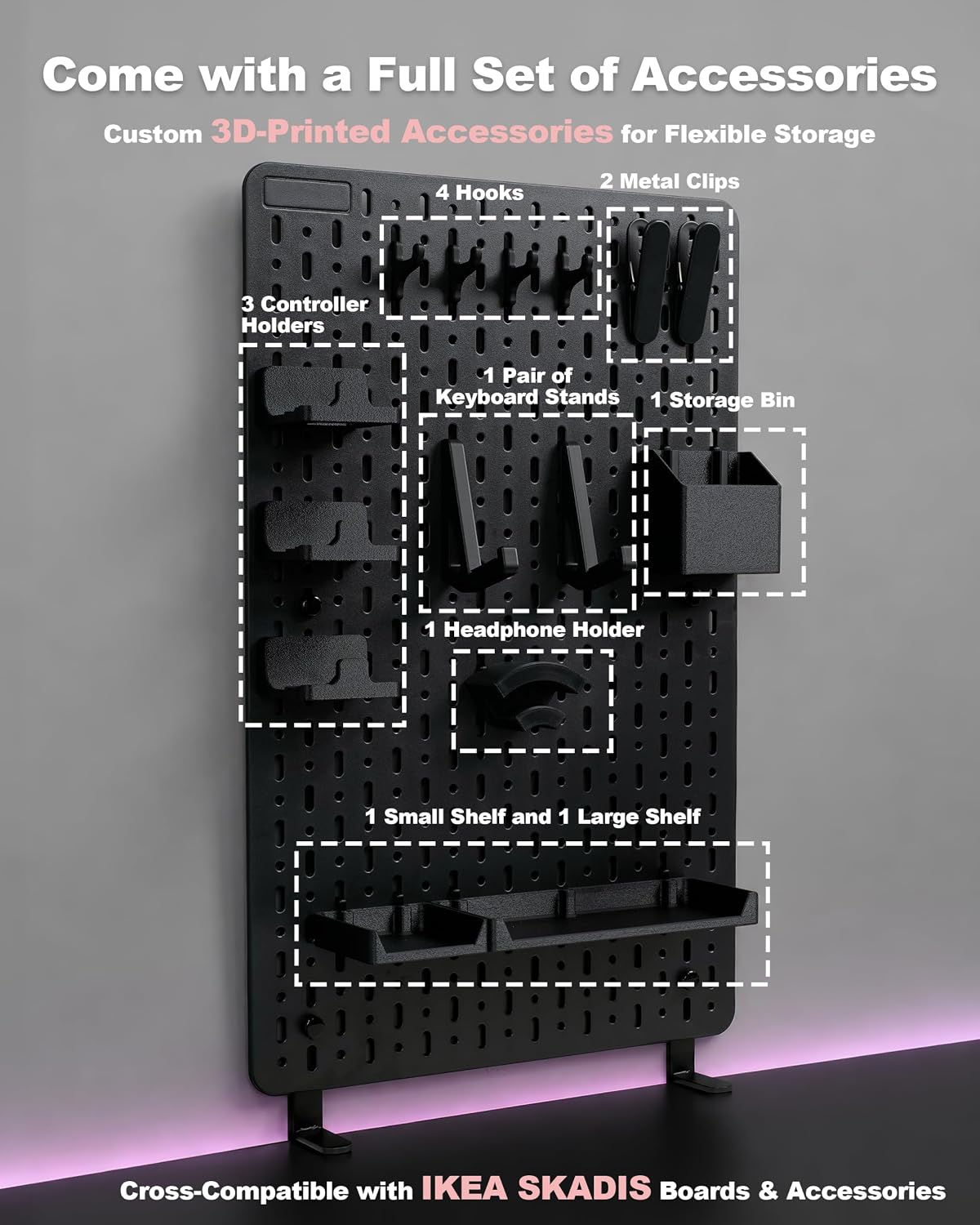 Clamp-On Desk Pegboard Organizer, 14 Accessories, Black - Image 5
