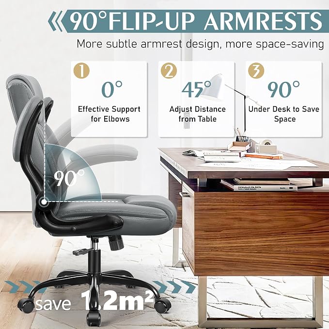 Leather Office Chair, PU Home Computer Desk Chairs with Ergonomic Back Support, 360°Swivel Free，Small Gaming Chair with Wheels and Adjustable Armrests, for Short People Use - Image 4