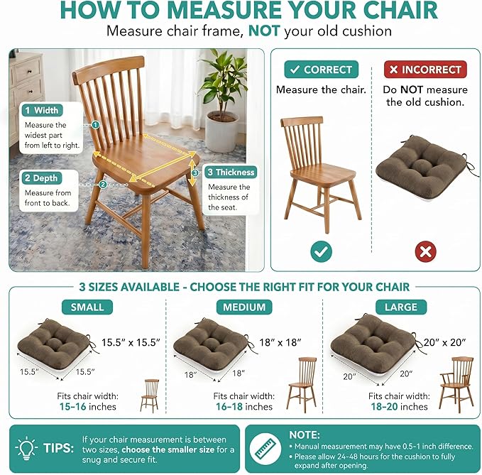 BETU Chair Cushions for Dining Chairs,3.5" Thick Kitchen Table Chair Pads with Ties,Non Slip Backing and Covers,Seat Cushion for Dining Room,Bar,Patio Chairs,18"X18"X3.5" - Image 5
