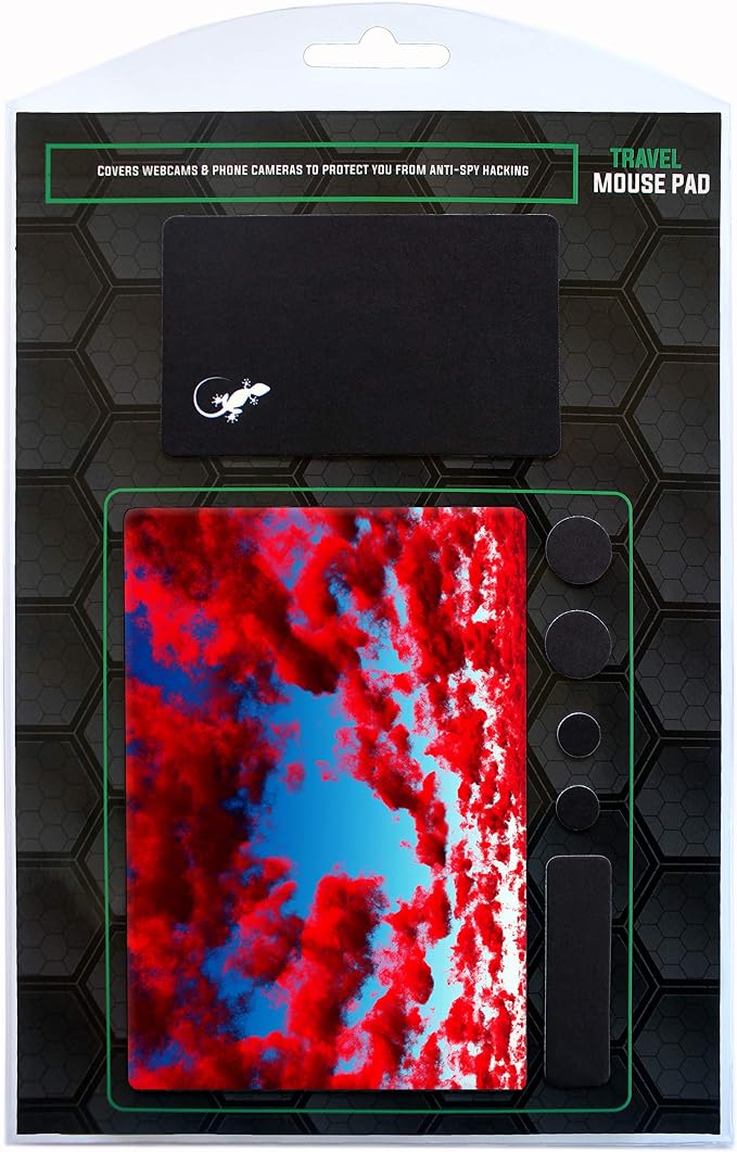 Mouse Pad Adhesive Bottom - Sticks to Any Surface - Portable - Webcam Covers and Screen Cleaner Included (RED Clouds) - Image 9
