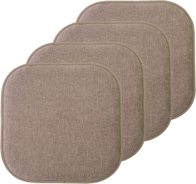 Sweet Home Collection Chair Cushion Memory Foam Pads Honeycomb Pattern Slip Non Skid Rubber Back Rounded Square 16" x 16" Seat Cover, 4 Pack, Alexis Chocolate by SweetHomeCollection