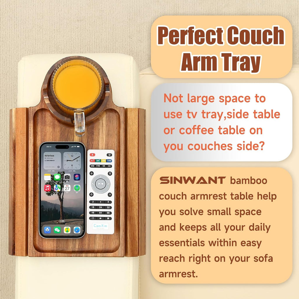 Couch Cup Holder Tray,Fit Sofa Armrests 6.3" and Wider,Acacia - Image 8