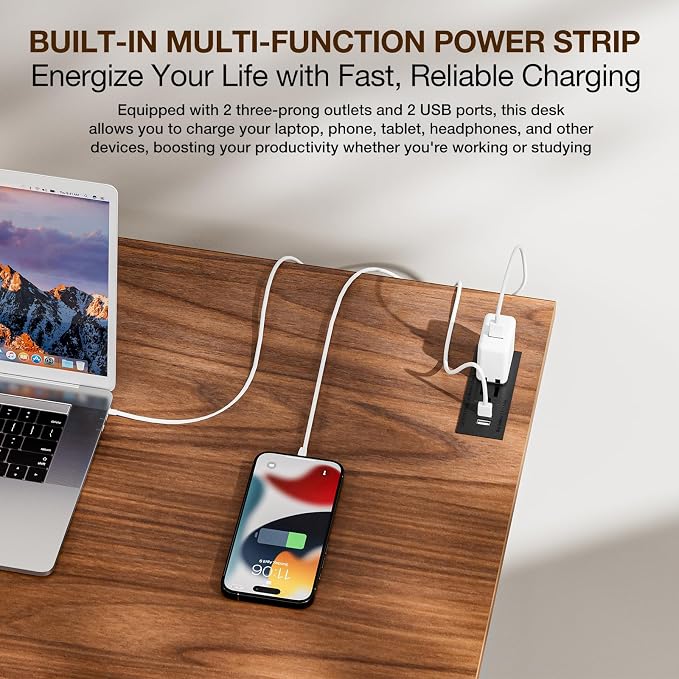 TEMI Long Computer Desk Folding Table - No Assembly, Compact 55.1" Foldable Desk with Power Outlets & USB Charging Port, Portable Lagre Office Desk, Ideal Large Study Table for Narrow Spaces, Walunt - Image 5