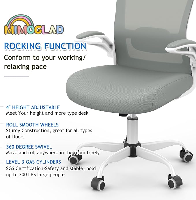 Mimoglad Ergonomic High Back Mesh Office Chair, Adjustable Lumbar Support, Thickened Seat Cushion (Modern, Moon Gray) - Image 7