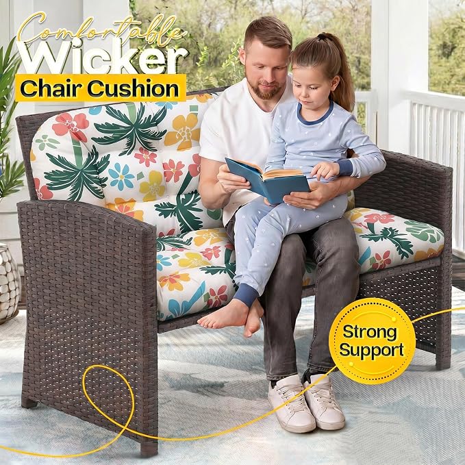 MAGIC ELEPHANT Outdoor Bench Cushion, Memory Foam Loveseat Cushion for Patio Furniture Wicker Chair, Settee Porch Swing Seat Cushion, 44 x 19 Inches (Hawaiian Palm Floral) - Image 7