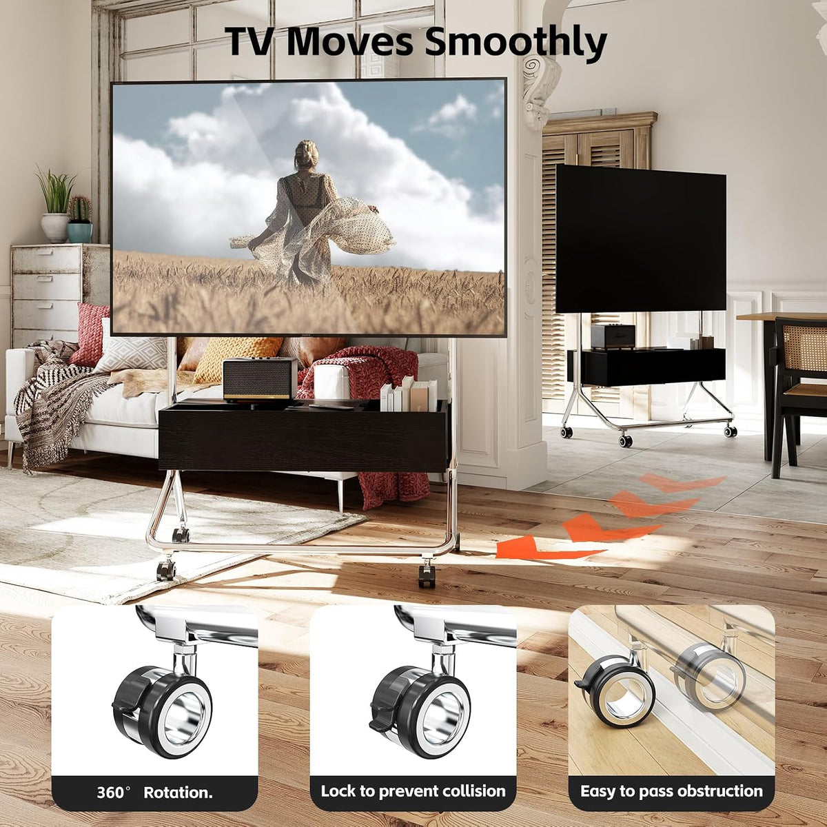 Mobile TV Cart with Solid Wood Assembly-Free Cabinet for 42-75 Inch TVs - Image 4