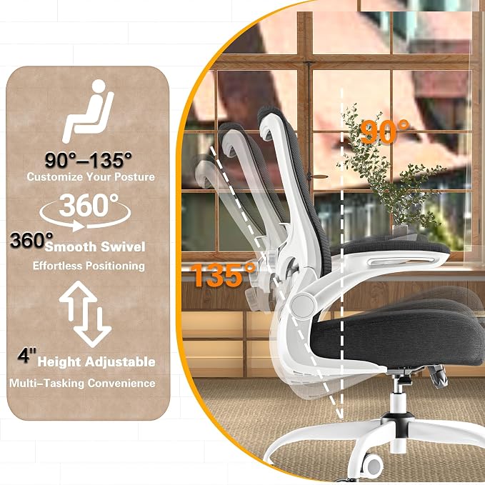 Ergonomic Office Chair for Long Hours, Adjustable Padded Lumbar Support for Lower Back Relief, 330 lb Capacity, Comfortable Computer Desk Chair for Home Office, Work & Study - Image 6