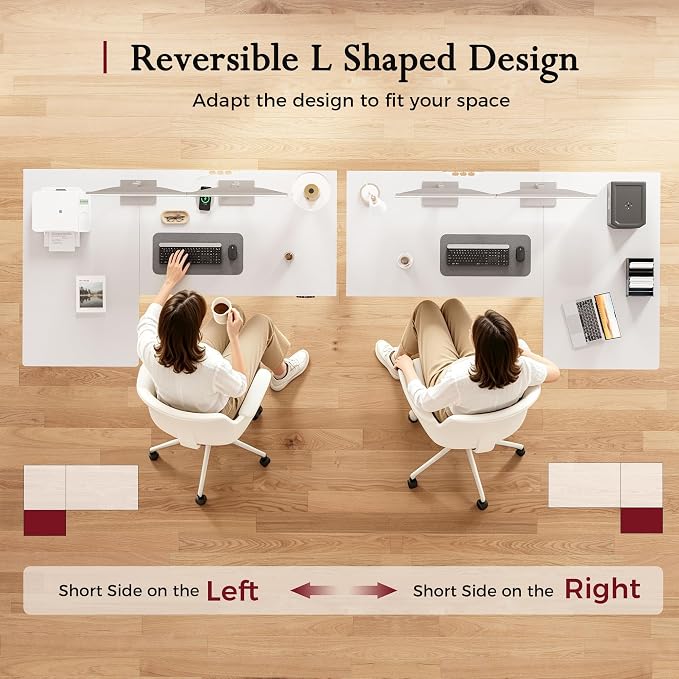Klicelor L Shaped Standing Desk, 55 Inch Electric Height Adjustable Desk with Memory Preset, Reversible Sit Stand Up Computer Workstation for Home Office, Splice Board, White - Image 5