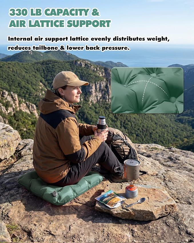 Inflatable Seat Cushion & Lumbar Support Lightweight TPU Non-Slip | 3D contoured, breathable, ideal for air travel, camping, hiking, office, stadium, long flights - Image 3