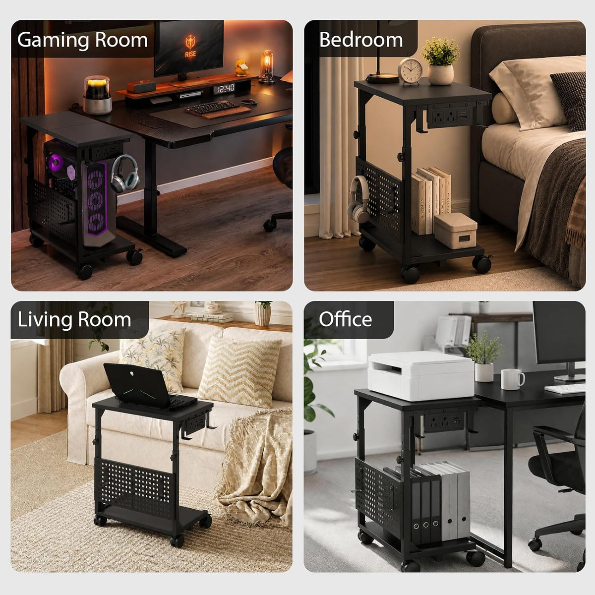 Adjustable Computer Tower Stand with Charging Station & Pegboard,Black - Image 8