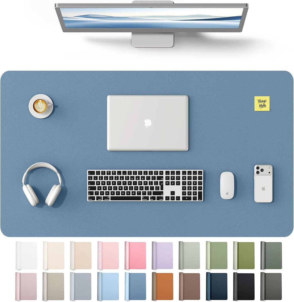 YSAGi Leather Desk Protector, Office Mat, Large Mouse Mat, Non-Slip PU Leather Blotter, Laptop Desk Mat, Waterproof Writing Pad for Office and Home(Blue, 40" x 24") by YSAGi