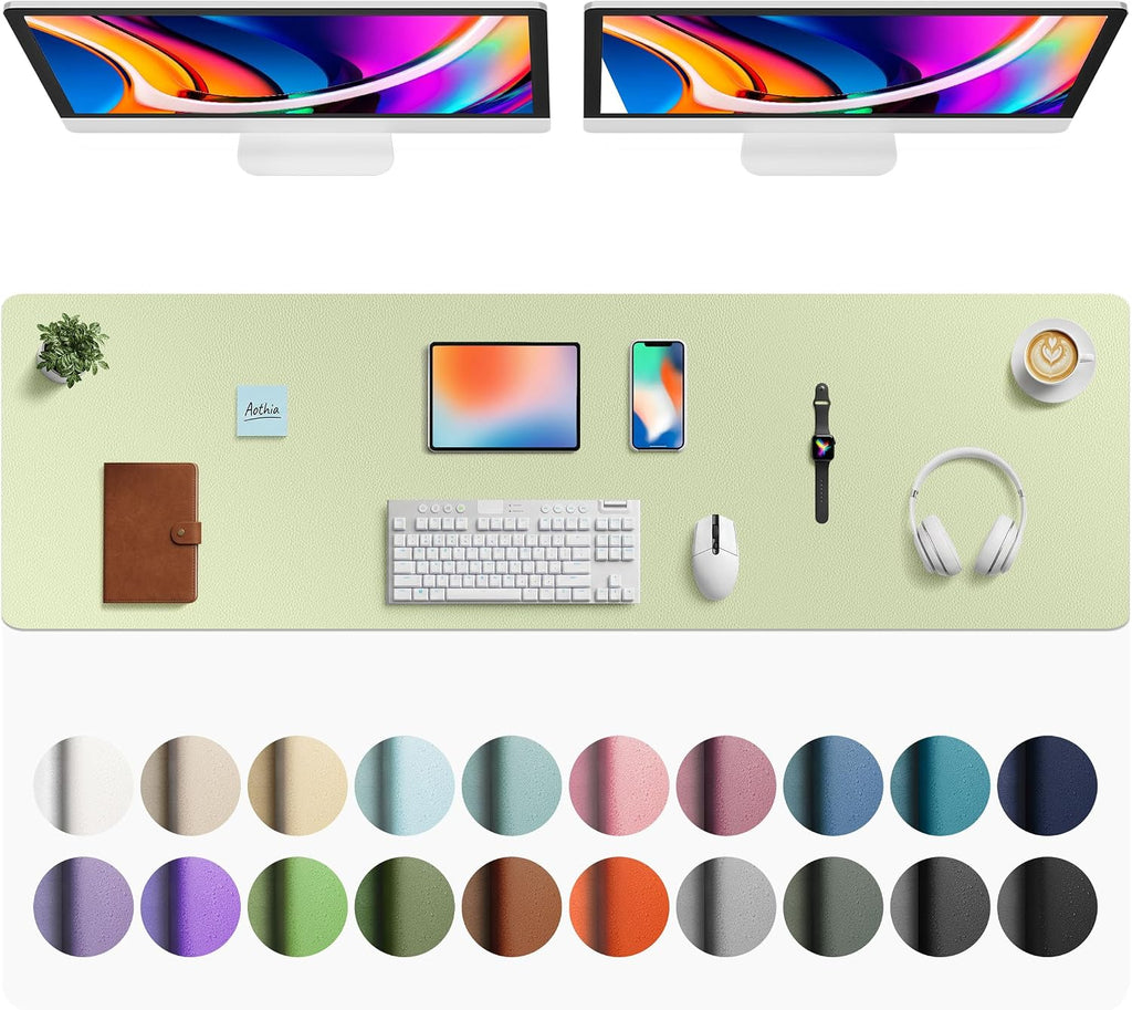 Aothia Faux Leather Desk Mat - Large Mouse Pad, Non-Slip PU Leather Blotter, Waterproof Writing Surface for Office and Home (Grass Green, 63" x 17") by Aothia