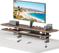 Dual Clamp-On Wooden Monitor Stand, 41.7" 2-Tier Desk Riser Organizer | Monitor Stands Riser for 2 Monitors，Magnetic Back Panel,Fit Computer & Laptops,for Home Office by Pegzone