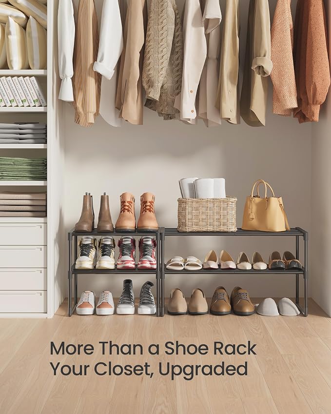 SONGMICS Shoe Rack, 2-Tier Shoe Organizer, Metal Storage Shelf | for Entryway, Upright or Upside Down, for 3-6 Pairs, Stackable, 11.8 x 16.7 x 14.8 Inches, Black ULSA002B01 - Image 8
