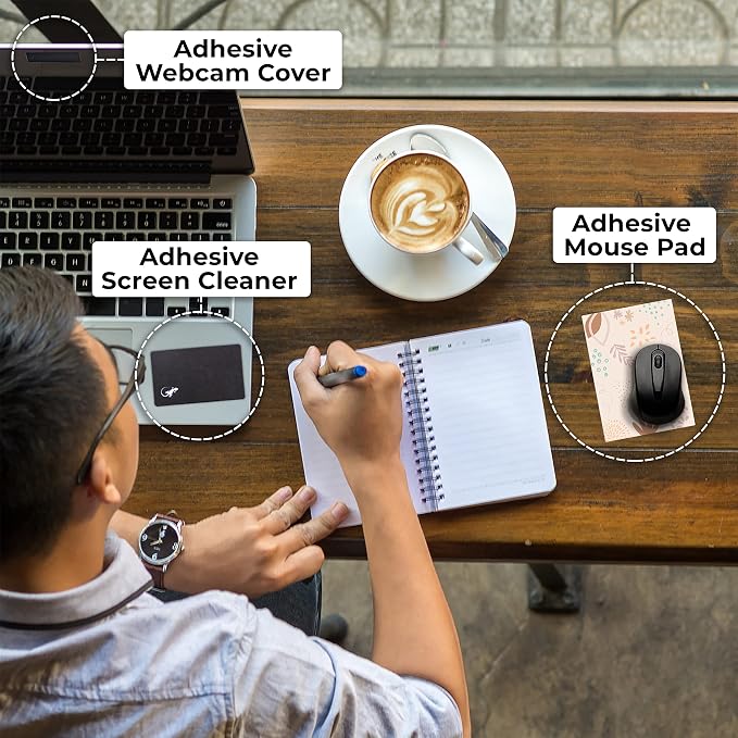 Mouse Pad Adhesive Bottom - Sticks to Any Surface - Portable - Webcam Covers and Screen Cleaner Included (Pastel Leaves) - Image 2