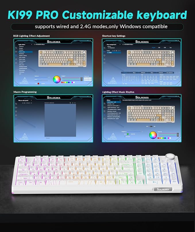 SOLAKAKA KI99 Pro 96% Wireless Mechanical Keyboard, RGB Gaming Keyboard, Hot-Swappable Pre-Lubed Switches, Gasket Structure Creamy Keyboards (Contour-Style White, Non-Silent Version) - Image 9