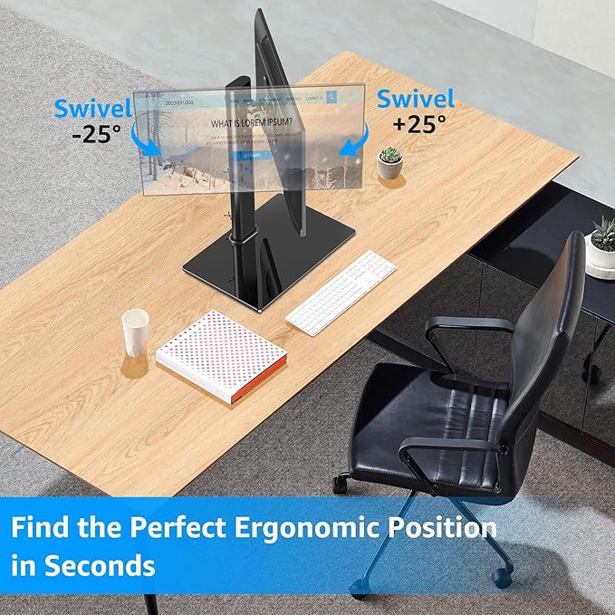 MOUNTUP Monitor Stand for Desk, Freestanding Monitor Mount Fits 13-32 inch Screen up to 17.6 lbs, Screen Stand with Swivel, Height, Rotation Adjustment, VESA Mount 100 x 100mm, 75 x 75mm - Image 4