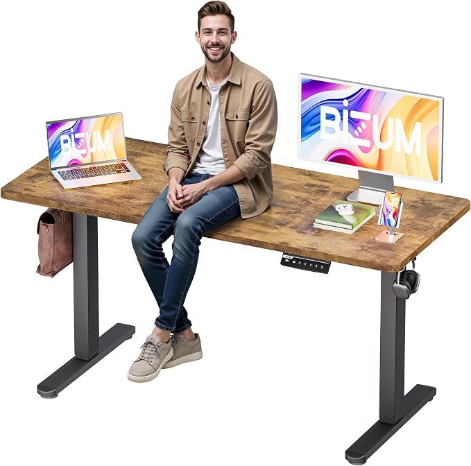 BIZUM Electric Standing Desk, 55" x 24" Height Adjustable Desk, Rustic Brown Sit to Stand Desk Memory Gaming Computer Workstation for Home Office by Unknown
