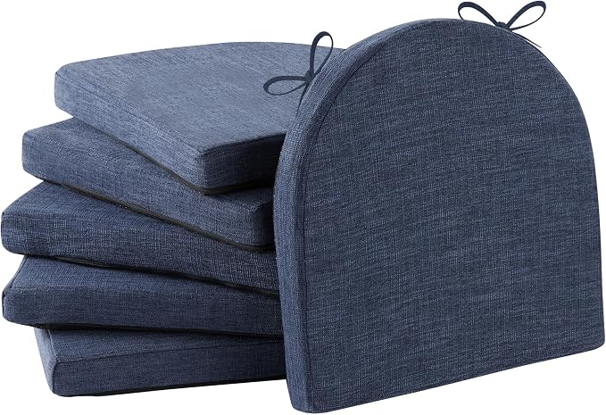 IPYNBAP Chair Cushions for Dining Chairs, Kitchen Chair Cushions, 16'' x 16'' x 2'', Non Slip Indoor Seat Cushions, Chair Pads for Dining Chairs with Ties & Removable Cover, Set of 6, Navy by IPYNBAP