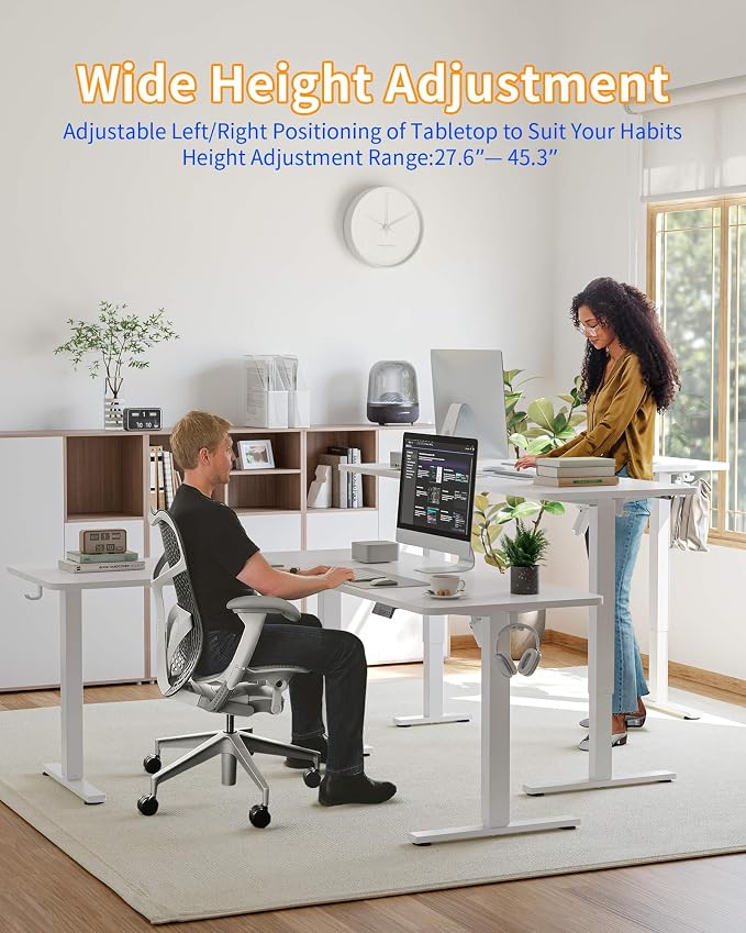 YIHAYO L Shaped Standing Desk Adjustable Height, 63 x 55 Inches Electric Corner Standing Desk with Splice Board, Computer Desk for Home Office, White - Image 4
