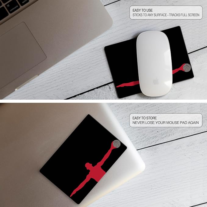 Mouse Pad Adhesive Bottom - Sticks to Any Surface - Portable - Webcam Covers and Screen Cleaner Included (Basketball) - Image 2