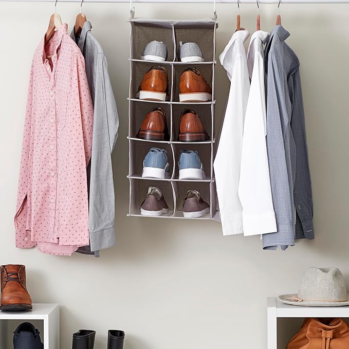 Household Essentials 10-Pocket Hanging Shoe Organizer, Side-by-Side Blended Canvas Storage, 2 Hooks for Excellent Support, The Perfect Space-Saving Organizer - Image 2